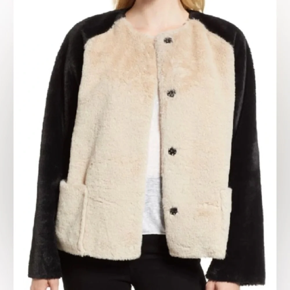 Velvet by Graham & Spencer Colorblock Faux Fur Jacket L